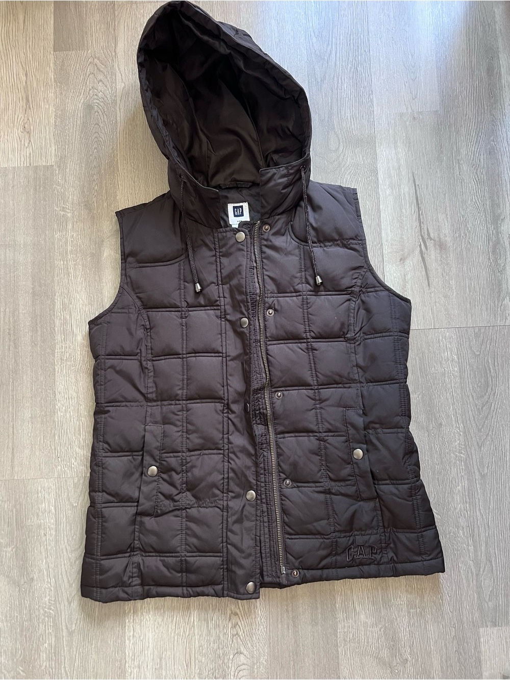GAP Quilted Hooded Vest in Dark Brown